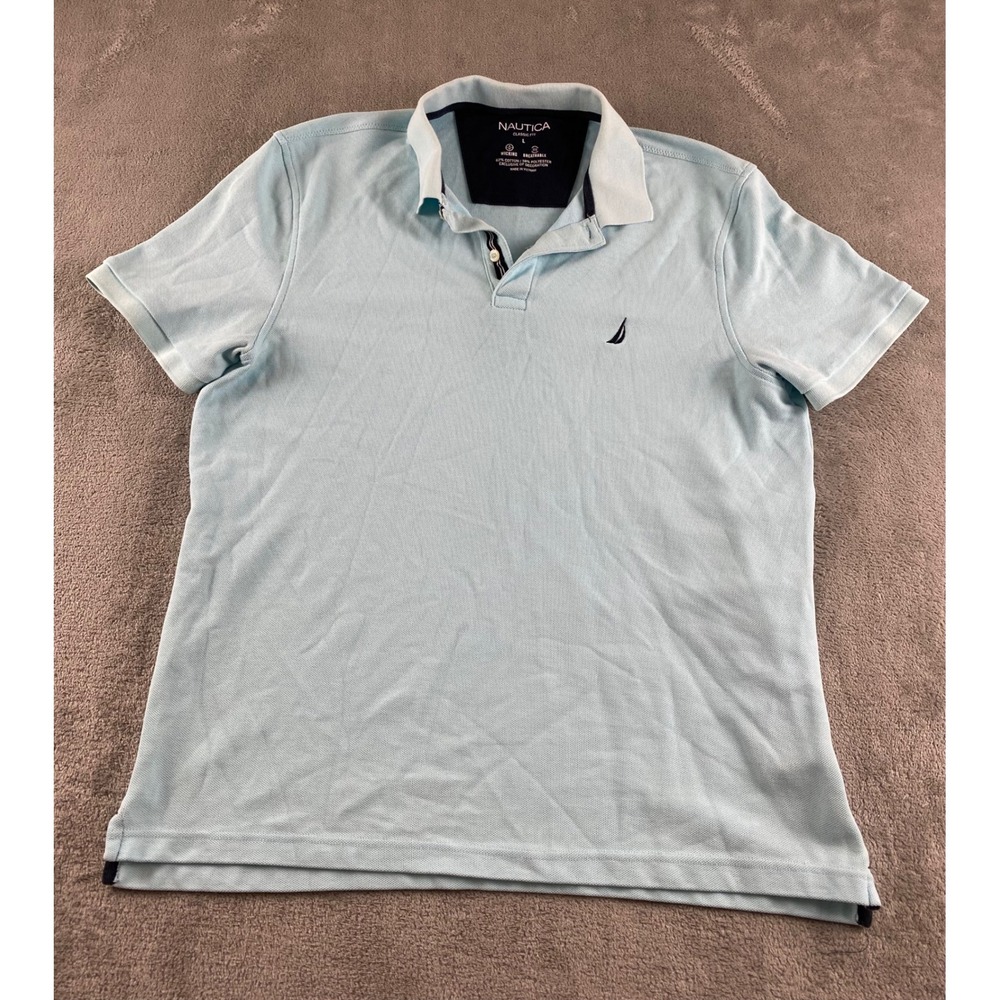 Nautica Classic Fit Light‎ Blue Mens Polo Shirt Breathable Wicking Size L